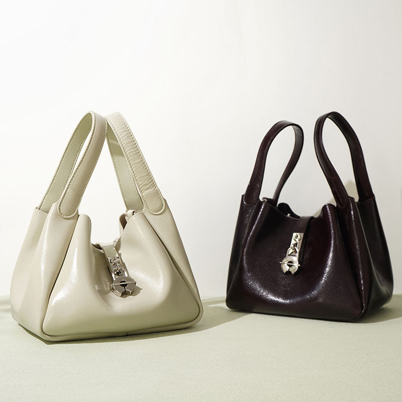 Women’s Minimalist Waxed Leather Lock Clasp Bucket Bag image 5