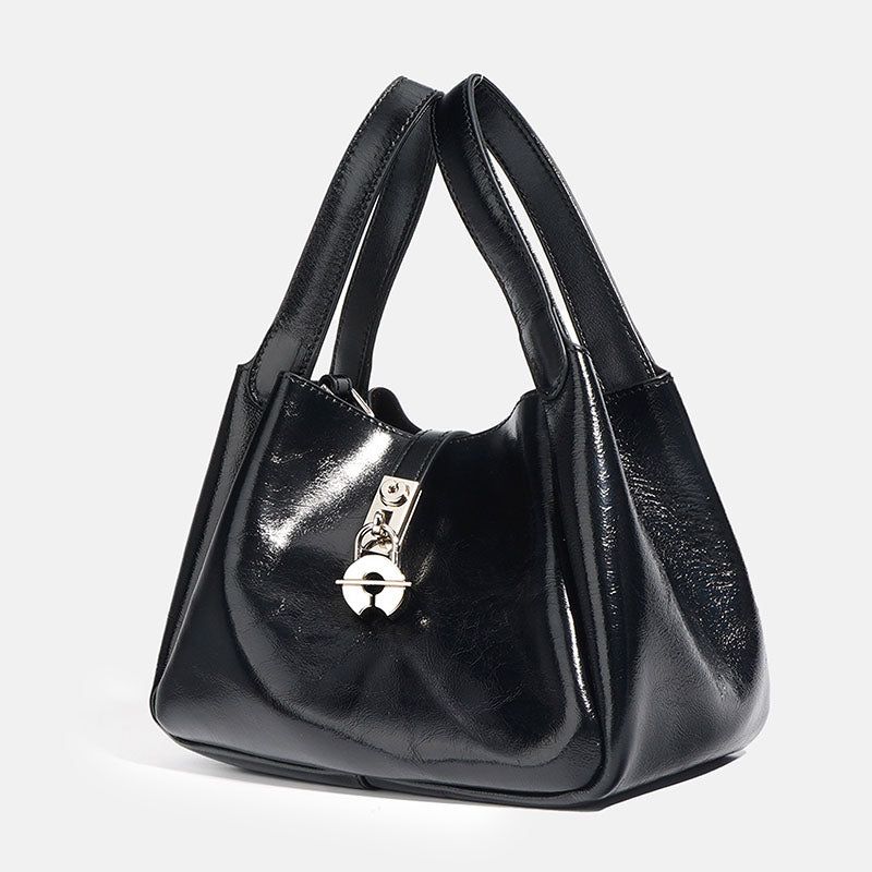 Women’s Minimalist Waxed Leather Lock Clasp Bucket Bag image 7