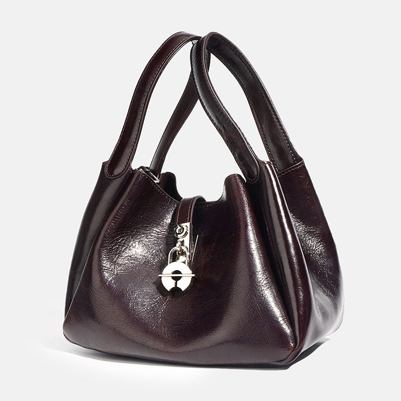 Women’s Minimalist Waxed Leather Lock Clasp Bucket Bag image 6