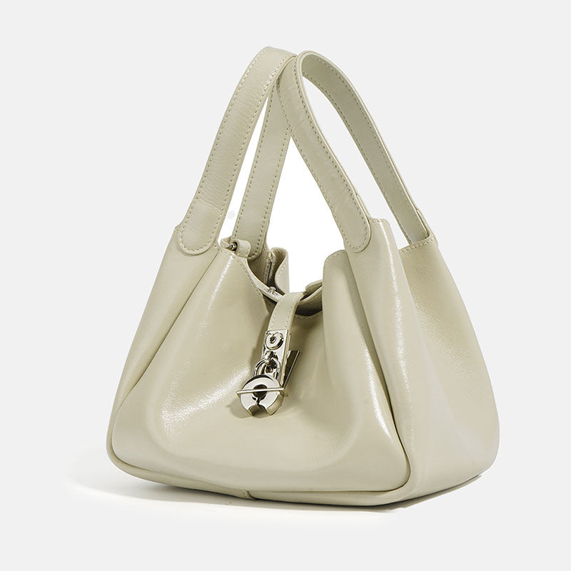 Women’s Minimalist Waxed Leather Lock Clasp Bucket Bag image