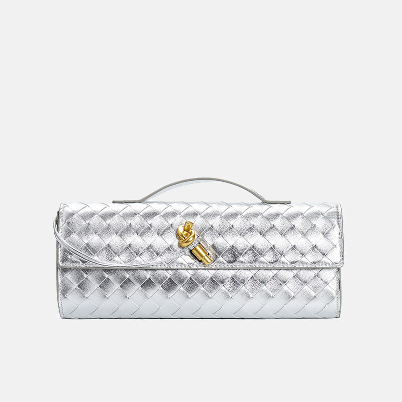 Women’s Minimalist Woven Genuine Leather Crossbody Baguette Handbags image