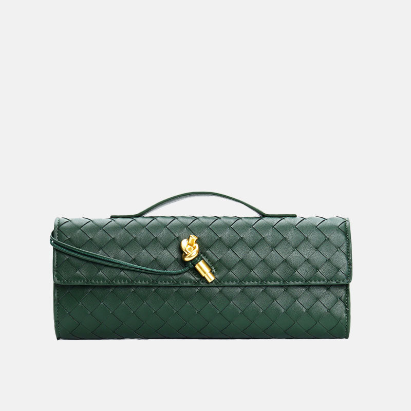 Women’s Minimalist Woven Genuine Leather Crossbody Baguette Handbags image 3