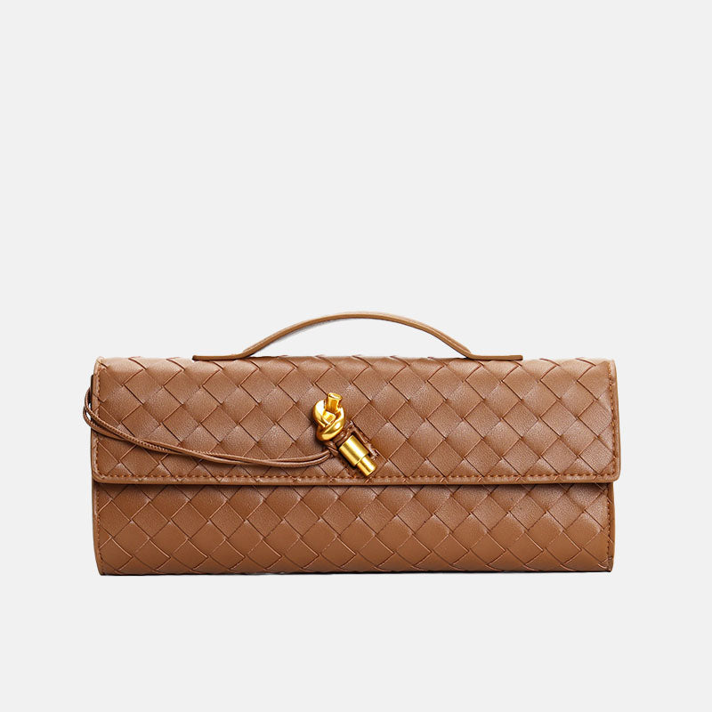 Women’s Minimalist Woven Genuine Leather Crossbody Baguette Handbags image 4