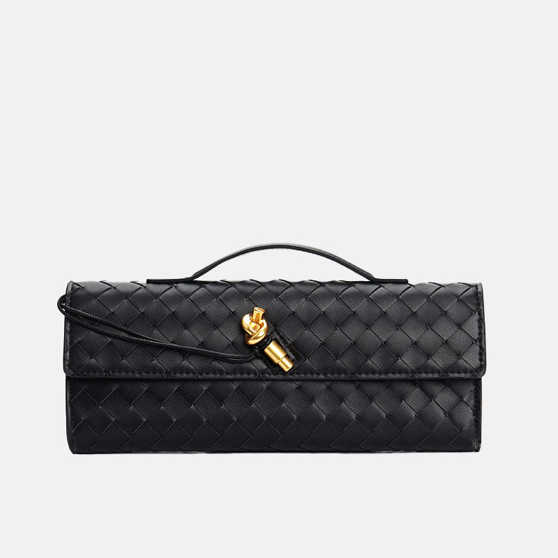 Women’s Minimalist Woven Genuine Leather Crossbody Baguette Handbags image 5