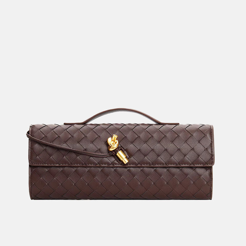 Women’s Minimalist Woven Genuine Leather Crossbody Baguette Handbags image 6