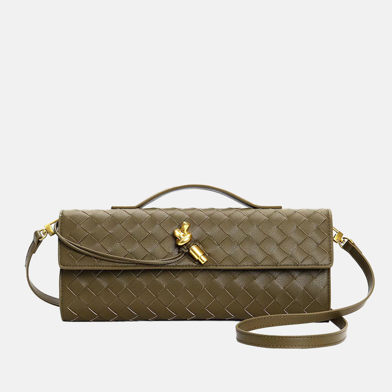 Women’s Minimalist Woven Genuine Leather Crossbody Baguette Handbags image 7