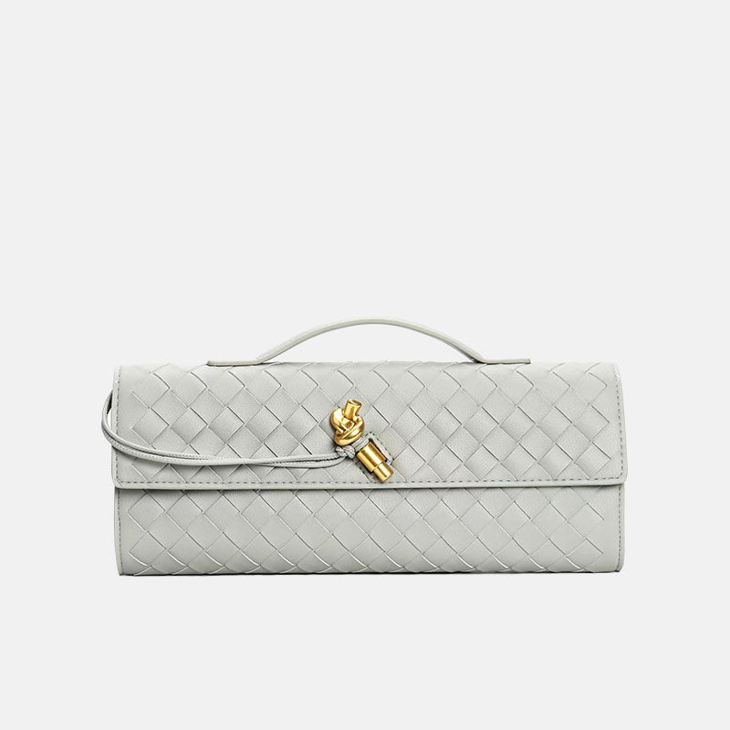 Women’s Minimalist Woven Genuine Leather Crossbody Baguette Handbags image 8
