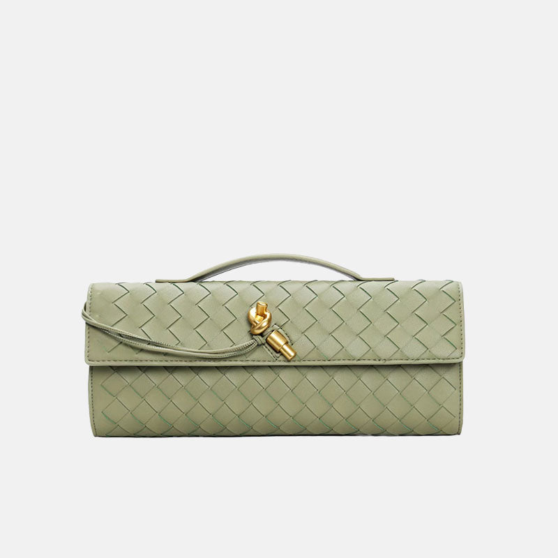 Women’s Minimalist Woven Genuine Leather Crossbody Baguette Handbags image 11