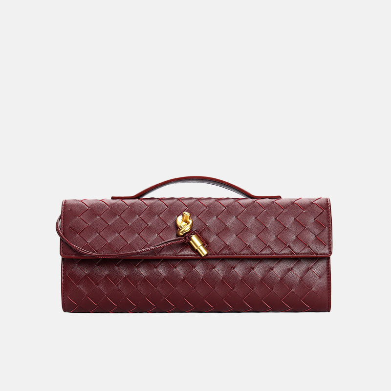 Women’s Minimalist Woven Genuine Leather Crossbody Baguette Handbags image 12