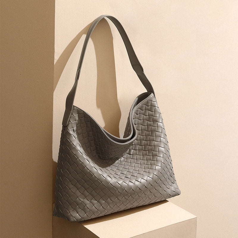 Women’s Minimalist Woven Genuine Leather Magnetic Hobo Bag image 3