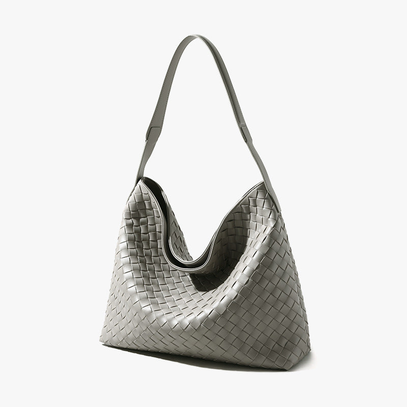 Women’s Minimalist Woven Genuine Leather Magnetic Hobo Bag image