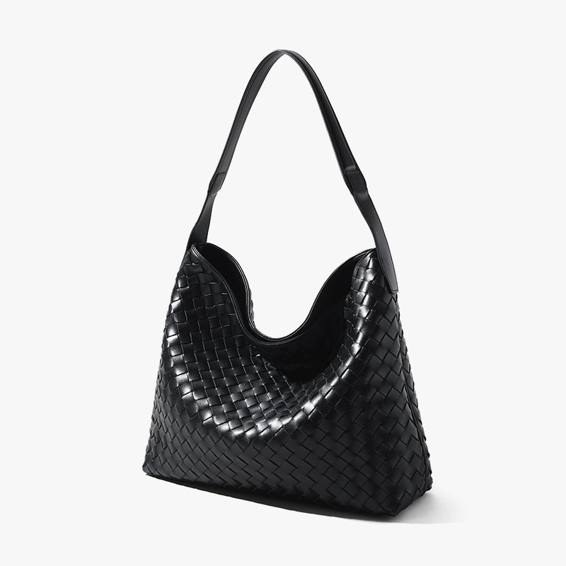 Women’s Minimalist Woven Genuine Leather Magnetic Hobo Bag image 5