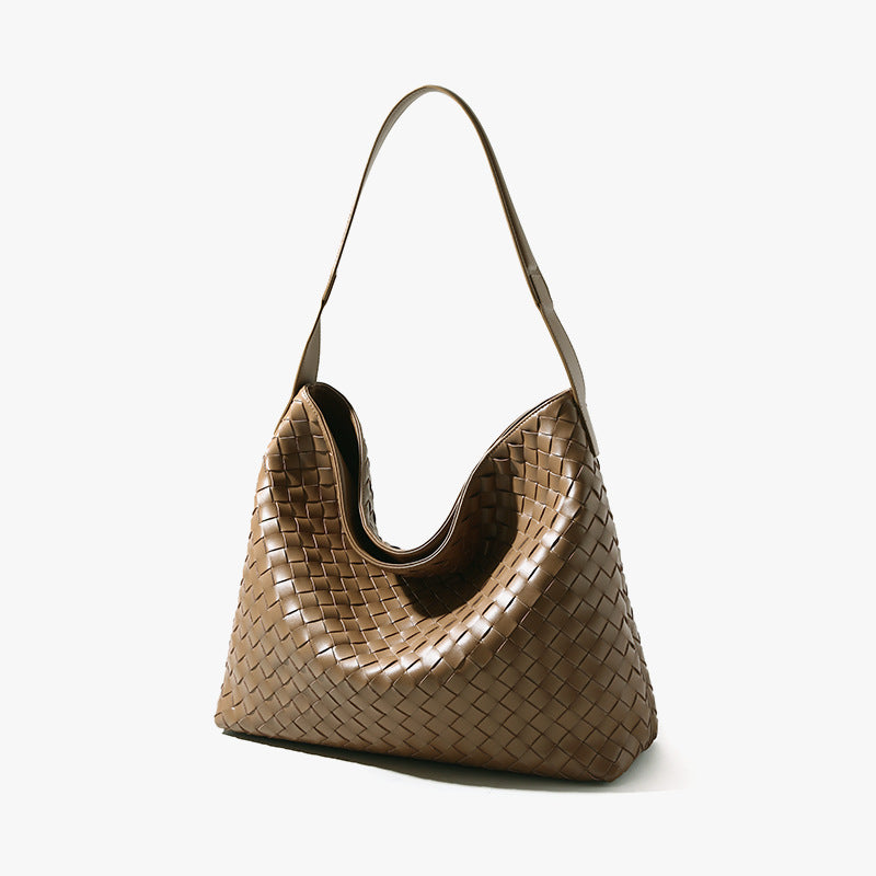 Women’s Minimalist Woven Genuine Leather Magnetic Hobo Bag image 6