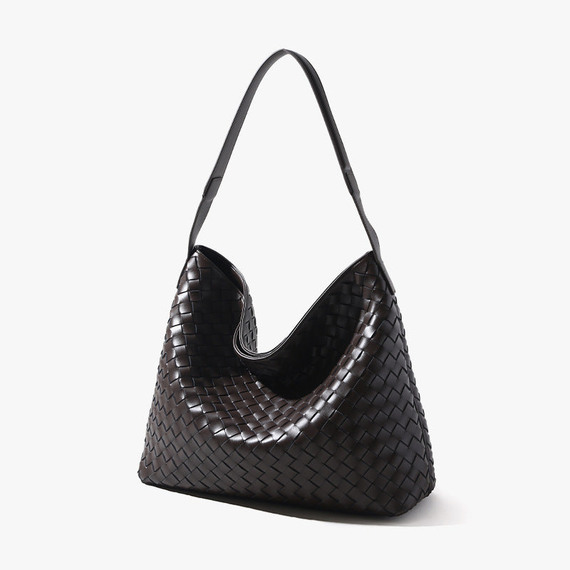 Women’s Minimalist Woven Genuine Leather Magnetic Hobo Bag image 7