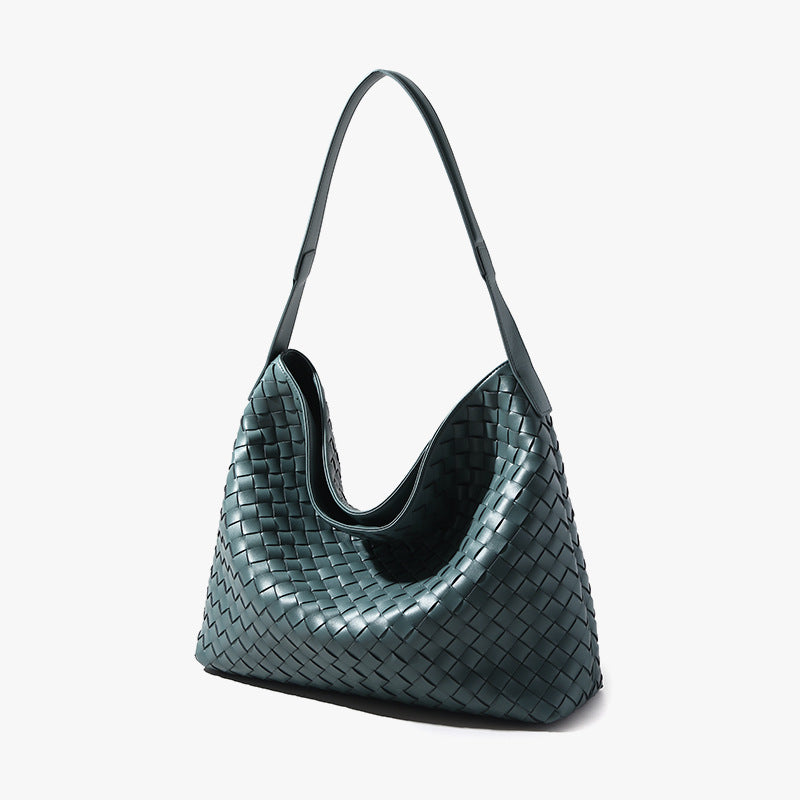 Women’s Minimalist Woven Genuine Leather Magnetic Hobo Bag image 8