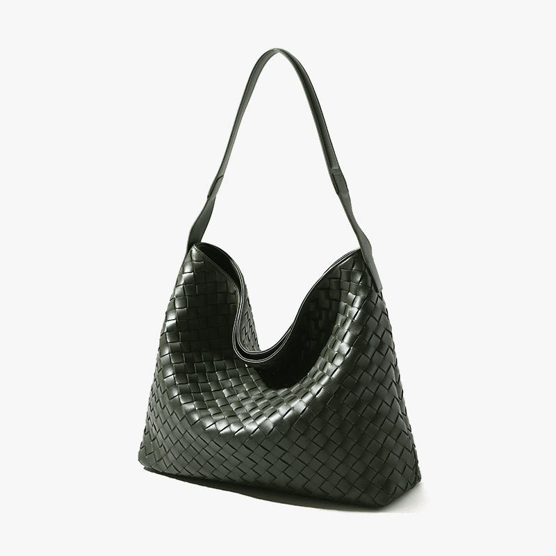 Women’s Minimalist Woven Genuine Leather Magnetic Hobo Bag image 4