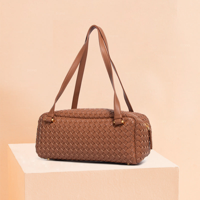 Women’s Minimalist Woven Genuine Leather Shoulder Bag image 11