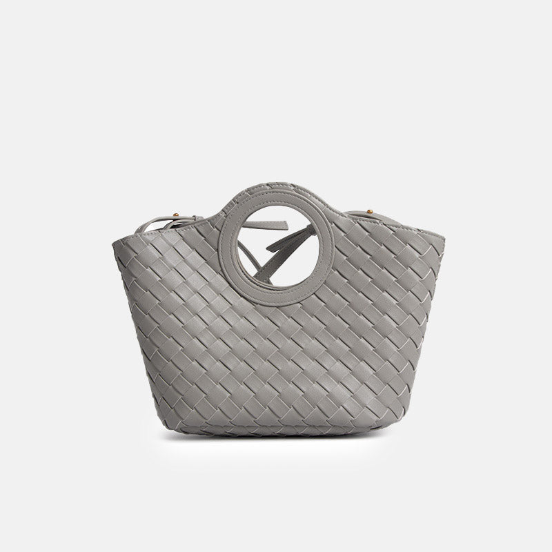 Women’s Minimalist Woven Leather Circular Handle Tote Bag image 8
