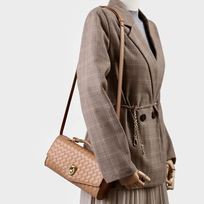 Women’s Minimalist Woven Split Leather Top Handle Clutch Bag image 3