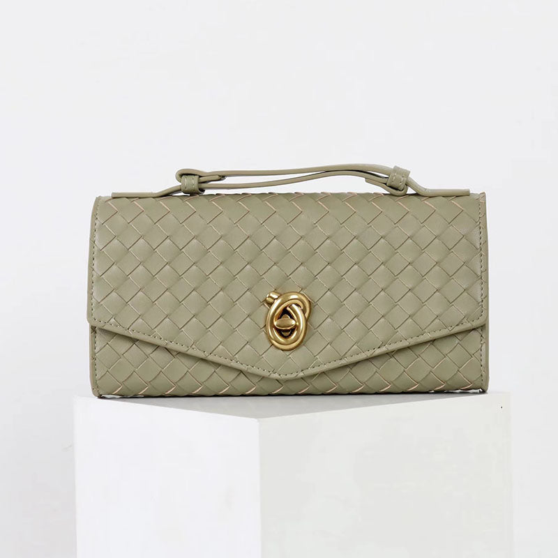 Women’s Minimalist Woven Split Leather Top Handle Clutch Bag image 5