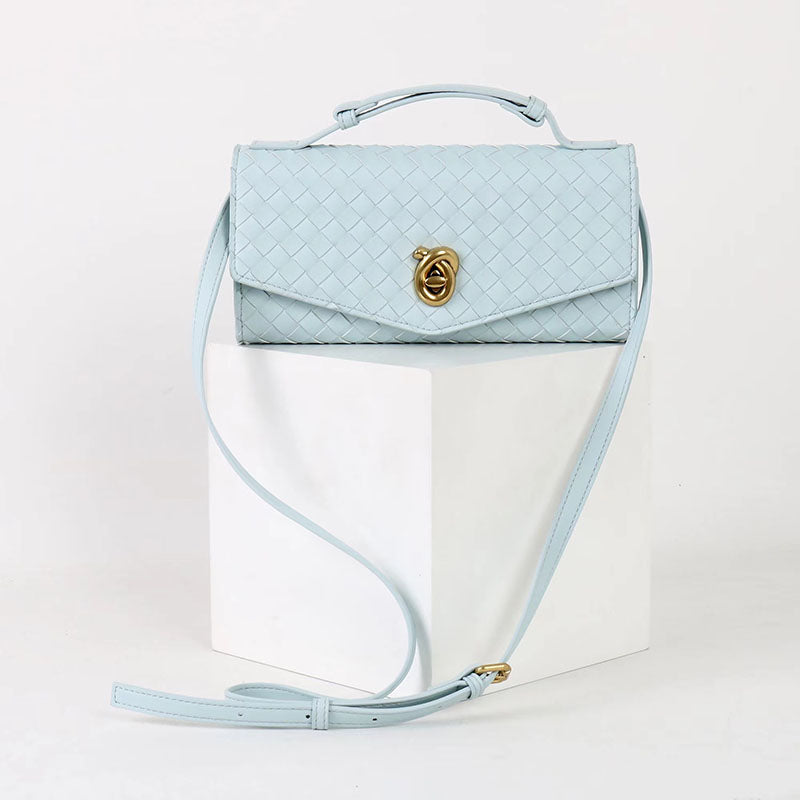 Women’s Minimalist Woven Split Leather Top Handle Clutch Bag image 9