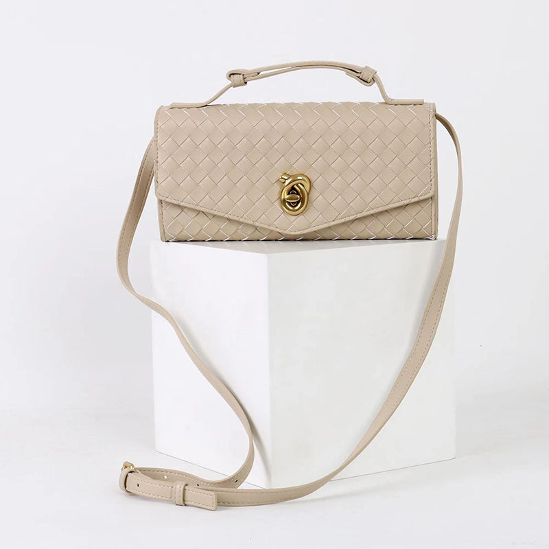 Women’s Minimalist Woven Split Leather Top Handle Clutch Bag image 10