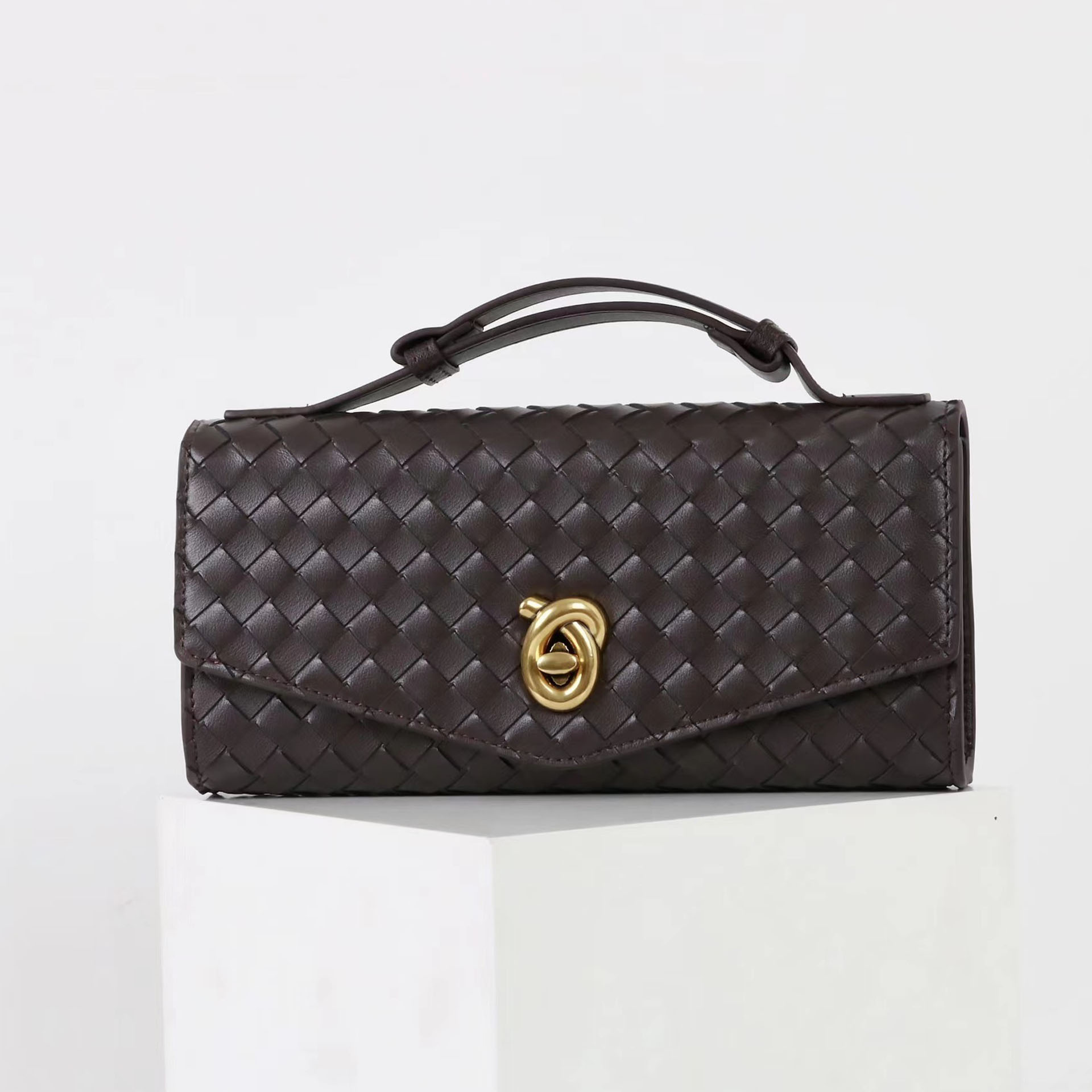 Women’s Minimalist Woven Split Leather Top Handle Clutch Bag image 7