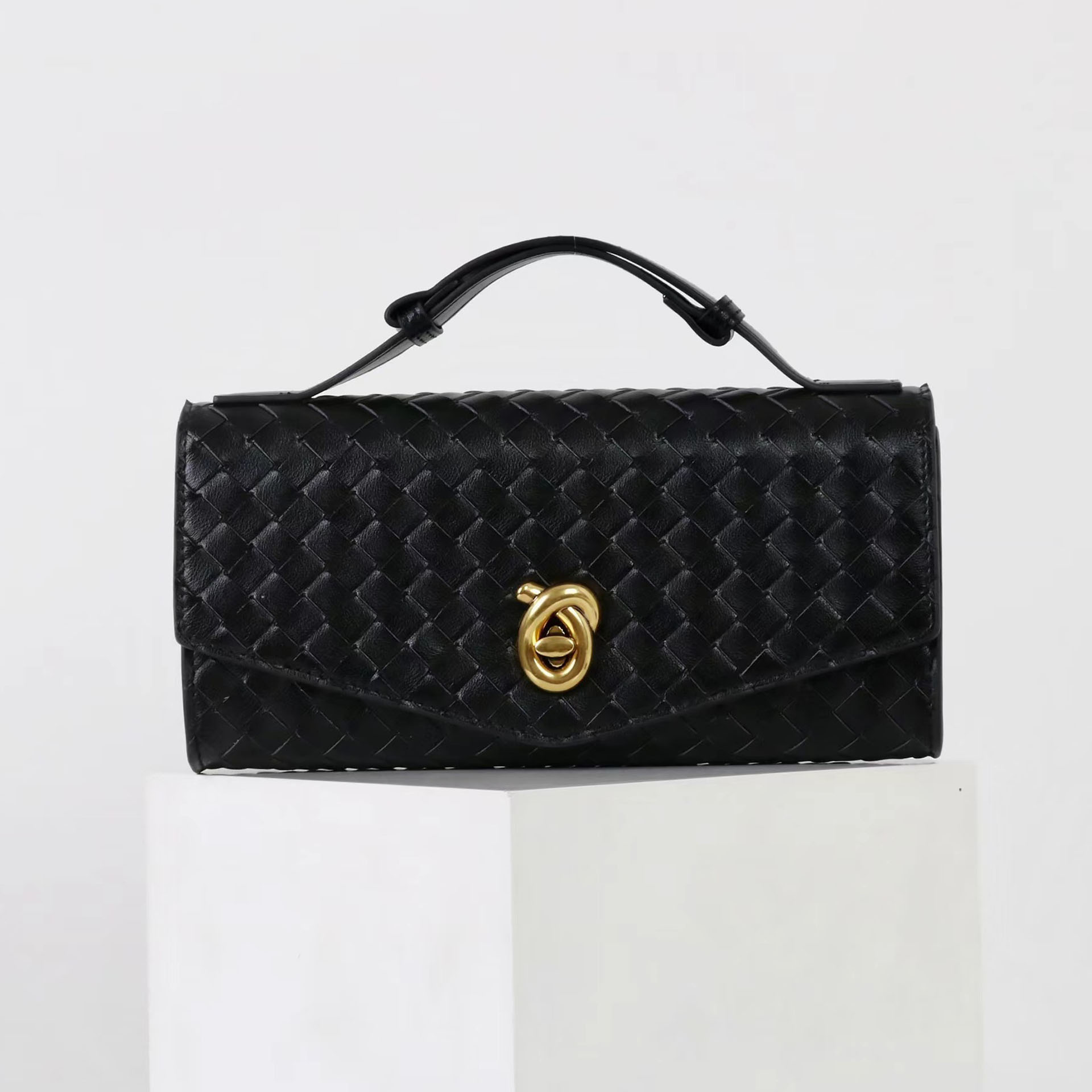 Women’s Minimalist Woven Split Leather Top Handle Clutch Bag image 8