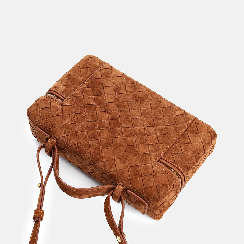 Women’s Minimalist Woven Suede Lambskin Leather Crossbody Box Top Handle Bag image 6