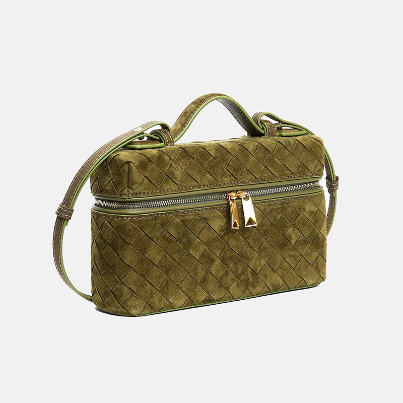 Women’s Minimalist Woven Suede Lambskin Leather Crossbody Box Top Handle Bag image 4