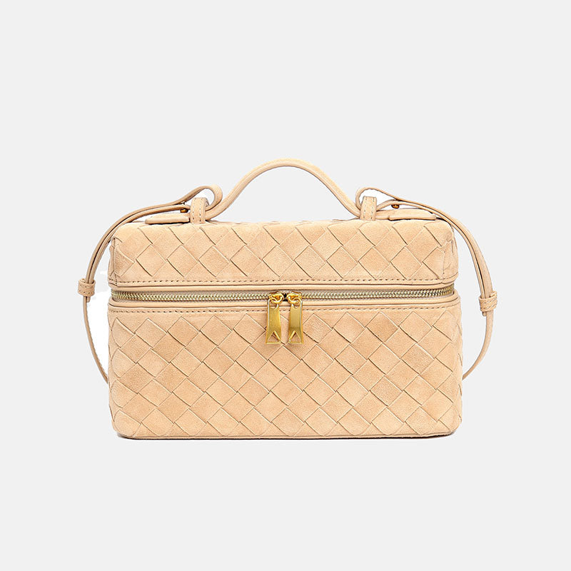 Women’s Minimalist Woven Suede Lambskin Leather Crossbody Box Top Handle Bag image