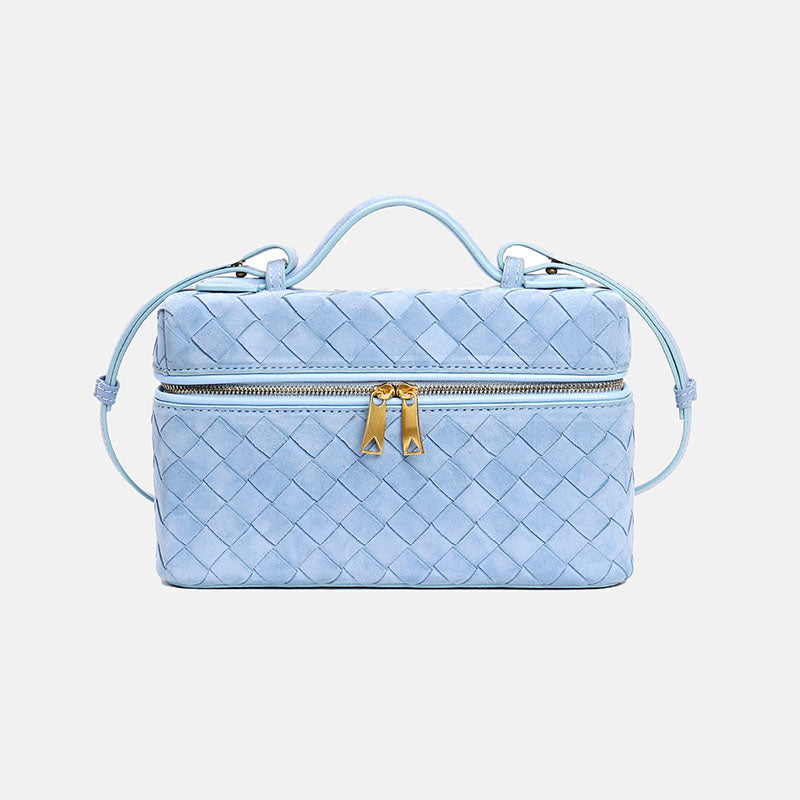 Women’s Minimalist Woven Suede Lambskin Leather Crossbody Box Top Handle Bag image 7