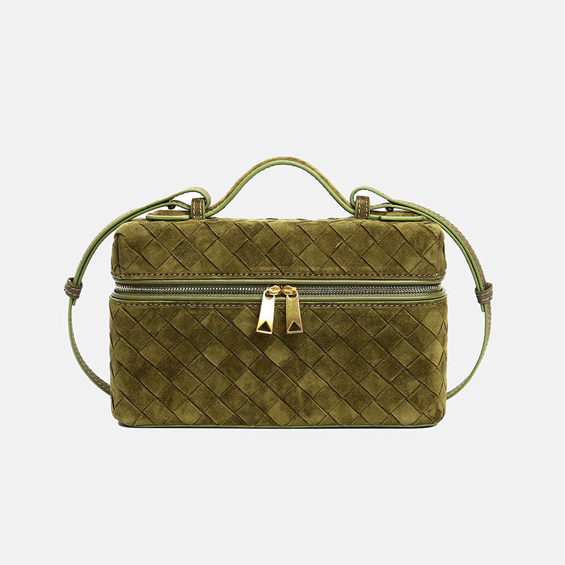 Women’s Minimalist Woven Suede Lambskin Leather Crossbody Box Top Handle Bag image 3