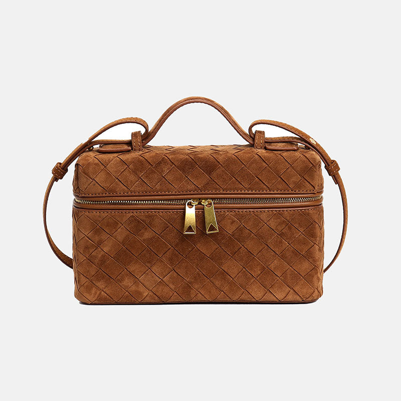 Women’s Minimalist Woven Suede Lambskin Leather Crossbody Box Top Handle Bag image 5