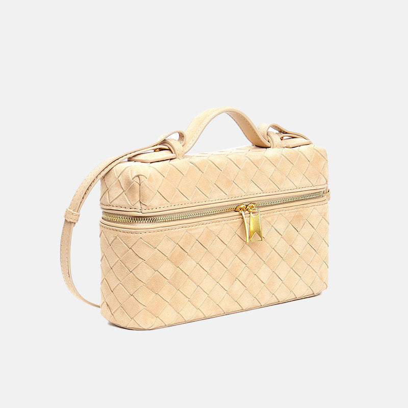 Women’s Minimalist Woven Suede Lambskin Leather Crossbody Box Top Handle Bag image 2