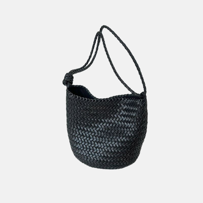 Women’s Minimalist Woven Top-Grain Leather Crossbody Shoulder Bucket Bag image