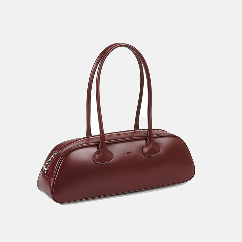 Women’s Minimalist Zipper Single Shoulder Baguette Bag in Genuine Leather image 2