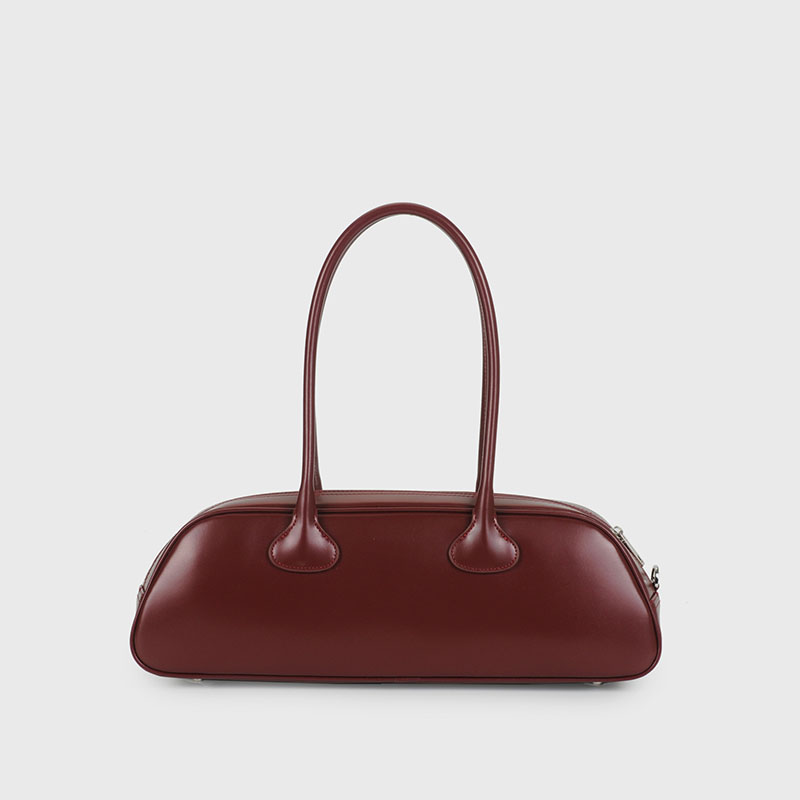 Women’s Minimalist Zipper Single Shoulder Baguette Bag in Genuine Leather image