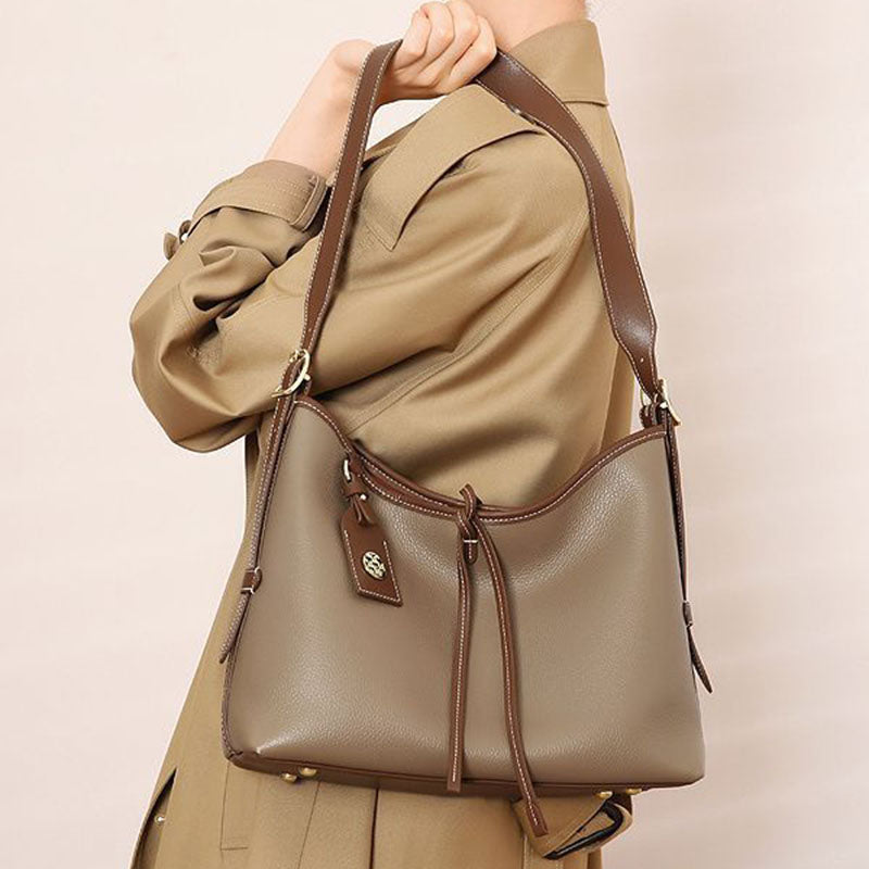 Women’s Mocha Gray Genuine Leather Shoulder Tote Bag image 3