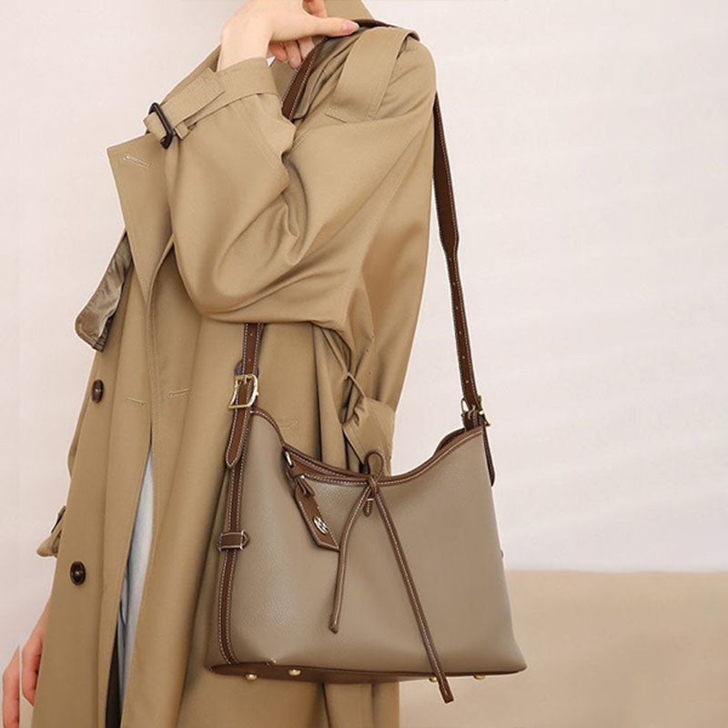 Women’s Mocha Gray Genuine Leather Shoulder Tote Bag image 5