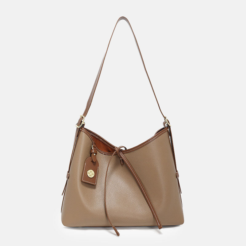 Women’s Mocha Gray Genuine Leather Shoulder Tote Bag image