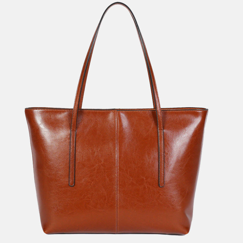 Women’s Oily Genuine Leather Large Tote Bags image