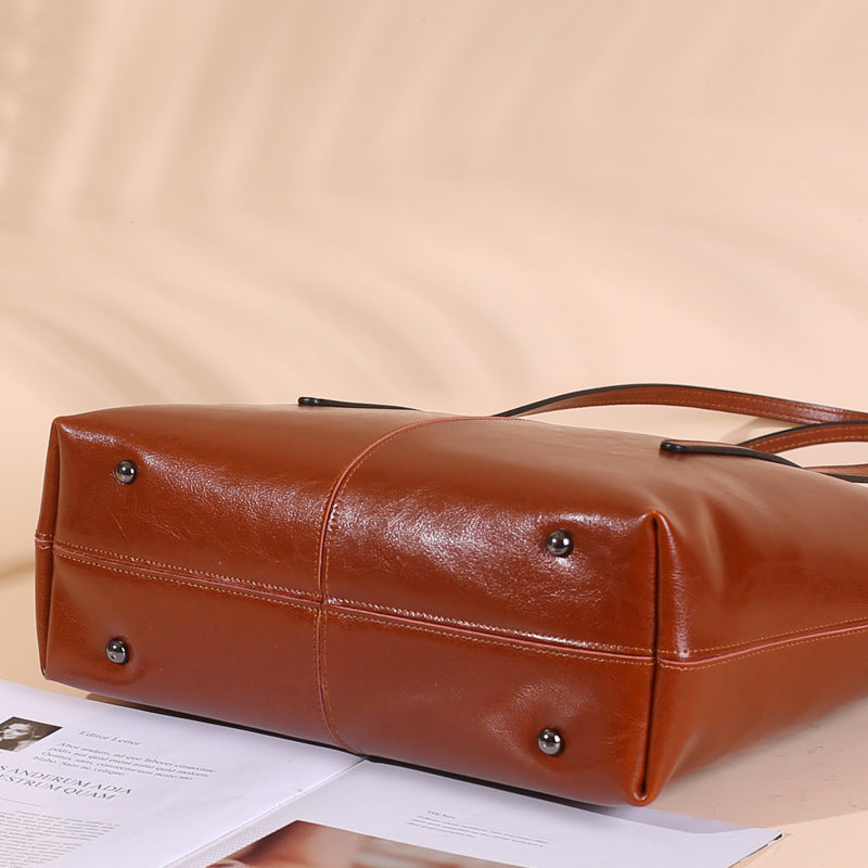 Women’s Oily Genuine Leather Large Tote Bags image 4