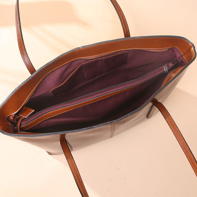 Women’s Oily Genuine Leather Large Tote Bags image 5