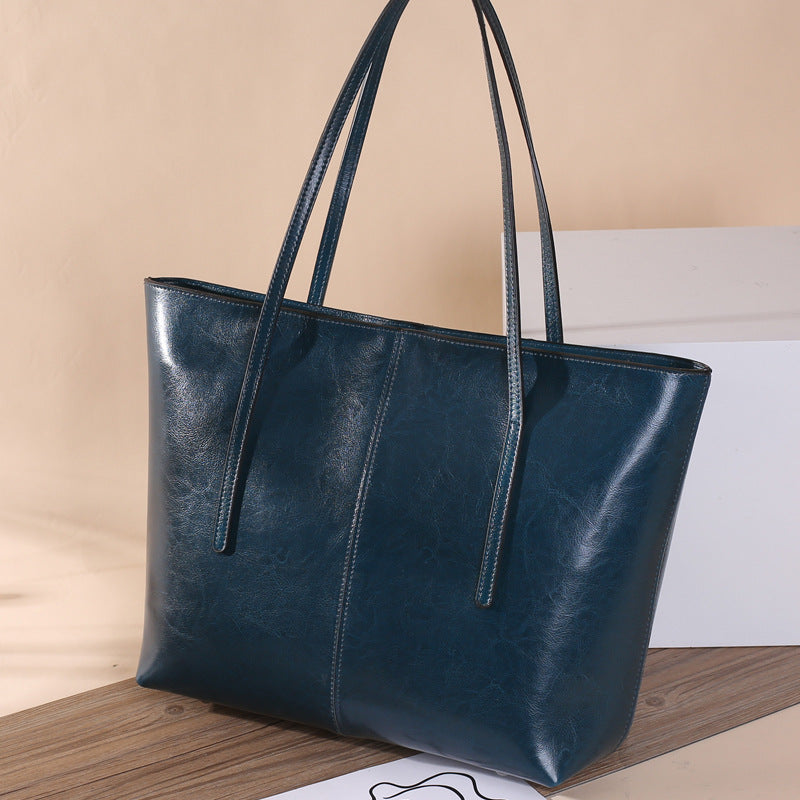 Women’s Oily Genuine Leather Large Tote Bags image 7