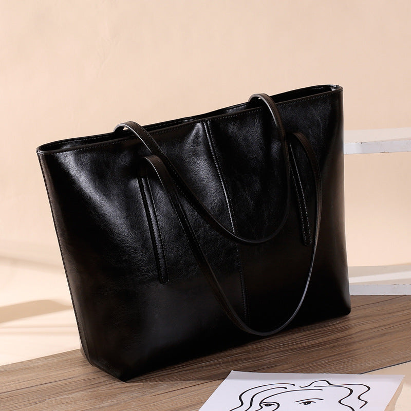 Women’s Oily Genuine Leather Large Tote Bags image 8