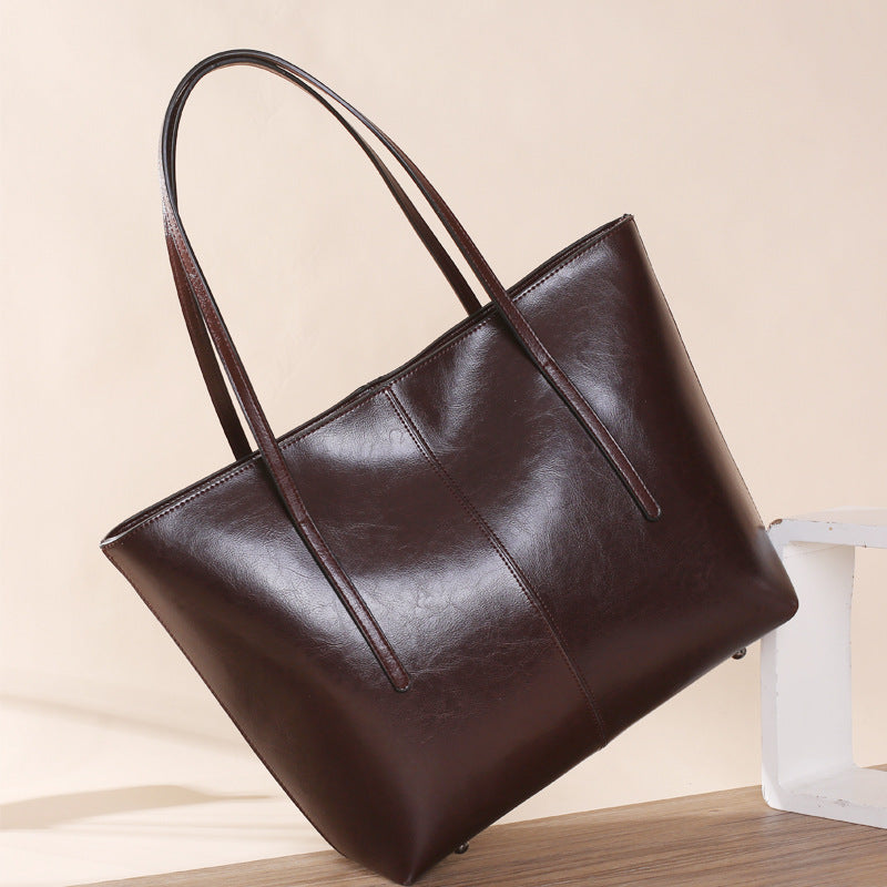 Women’s Oily Genuine Leather Large Tote Bags image 9