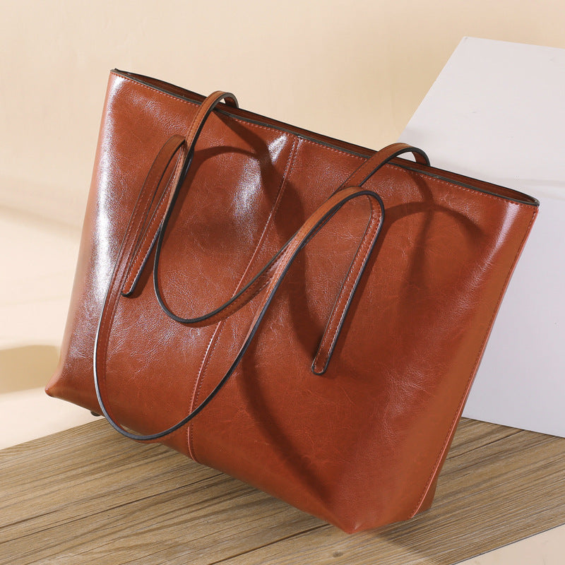 Women’s Oily Genuine Leather Large Tote Bags image 3