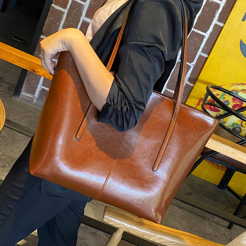 Women’s Oily Genuine Leather Large Tote Bags image 2