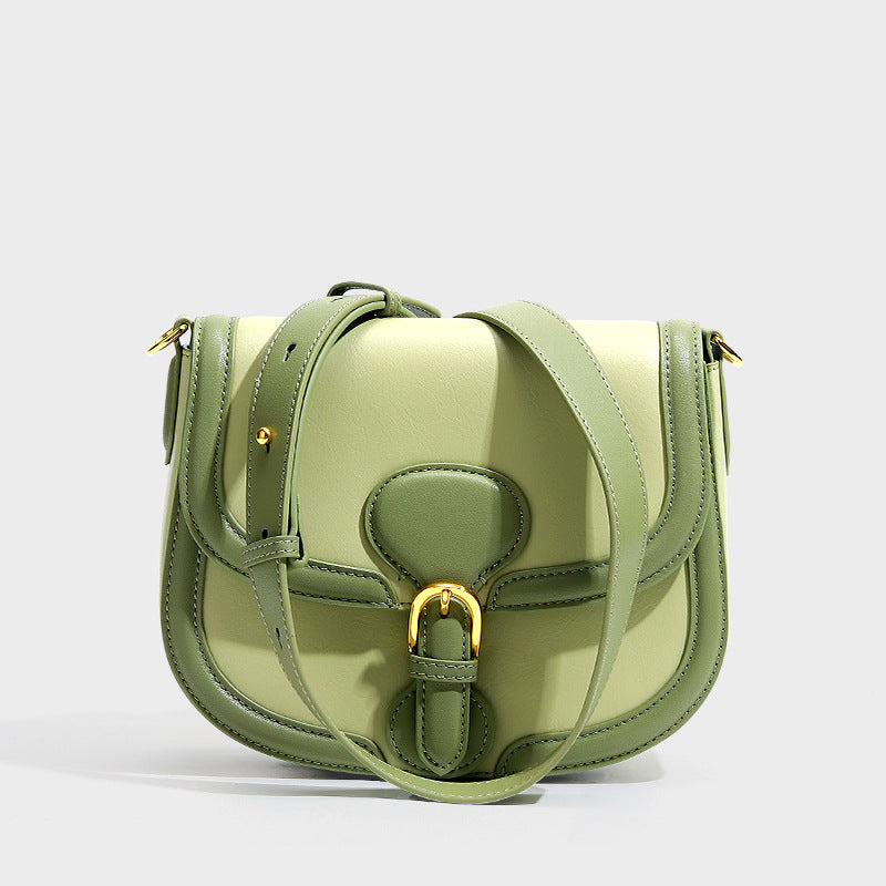 Women’s Olive Green Leather Saddle Shoulder Bag with Lock Buckle image 2